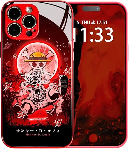 Miniatura 2 de Carcasa protectora de silicona suave para anime japonés anticaída, diseño de manga, fundas de vidrio templado, fundas multicolor (rojo metálico,