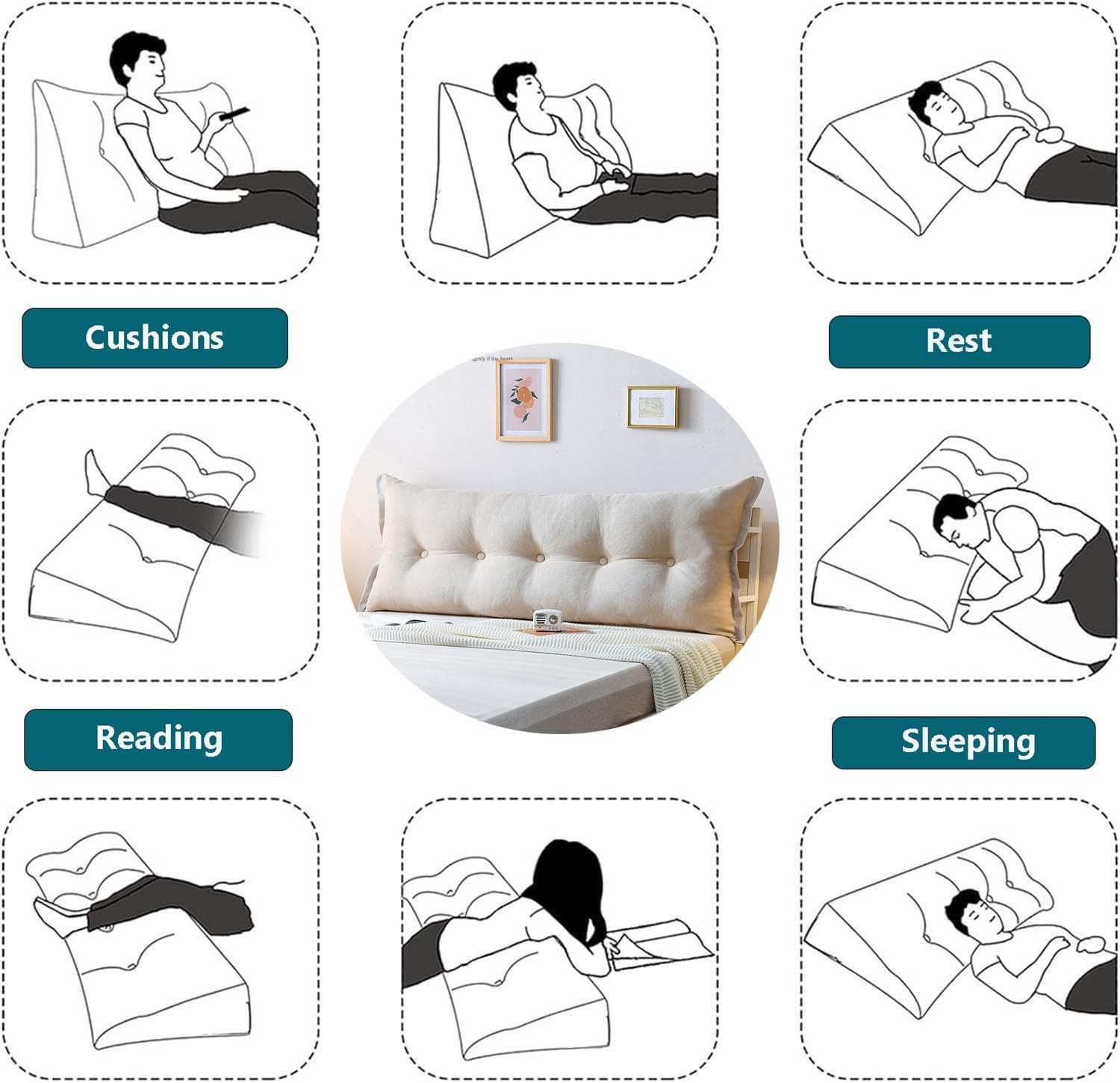 CCXXYGWJ Almohada de Cuña Triangular 80x50x20cm - Soporte Lumbar para Lectura y Relajación del Respaldo - Respaldo Acolchado para Cabeceros y Comodidad