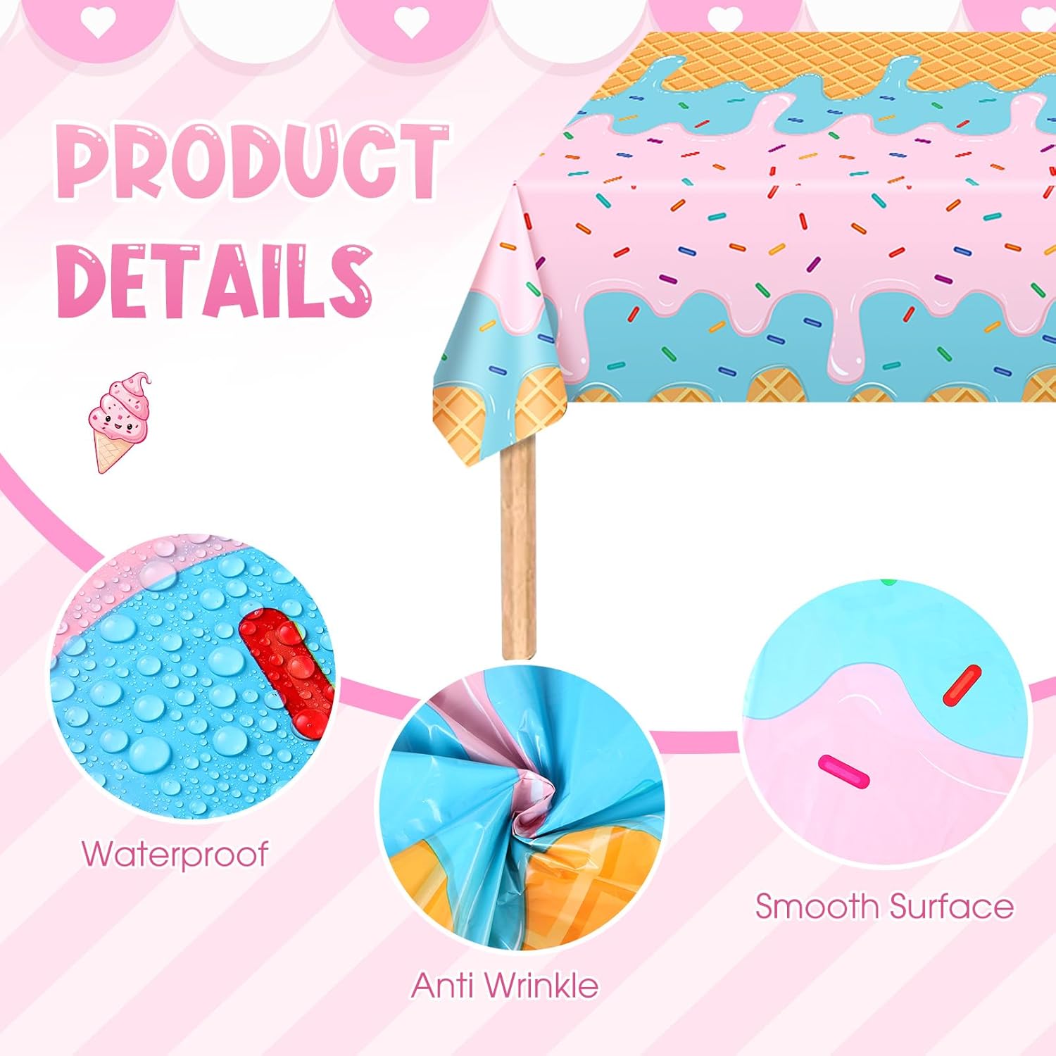 Domensi 214 Pcs Ice Cream Party Supplies for 30 Guests Includes Ice Cream Banner, Plates, Napkins, Cups, Tablecloths, Knives, Forks, Spoons for Birthday Baby Shower Party Tableware Decoration