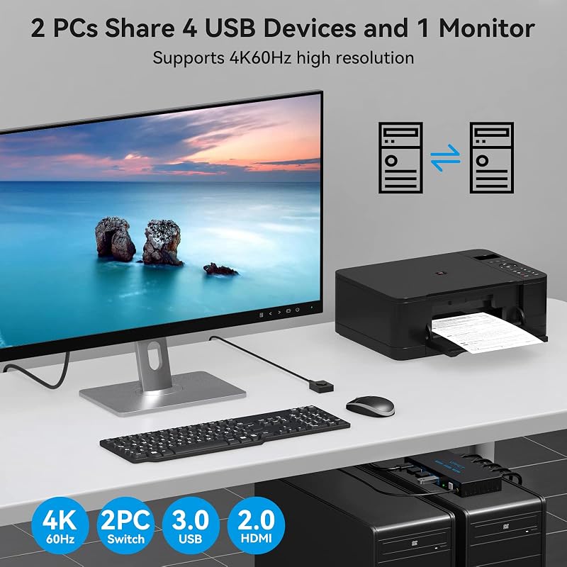 CMSTEDCD USB 3.0 HDMI KVM Switch 2 PC-hez 4K60Hz Monitor Egér Billentyűzet