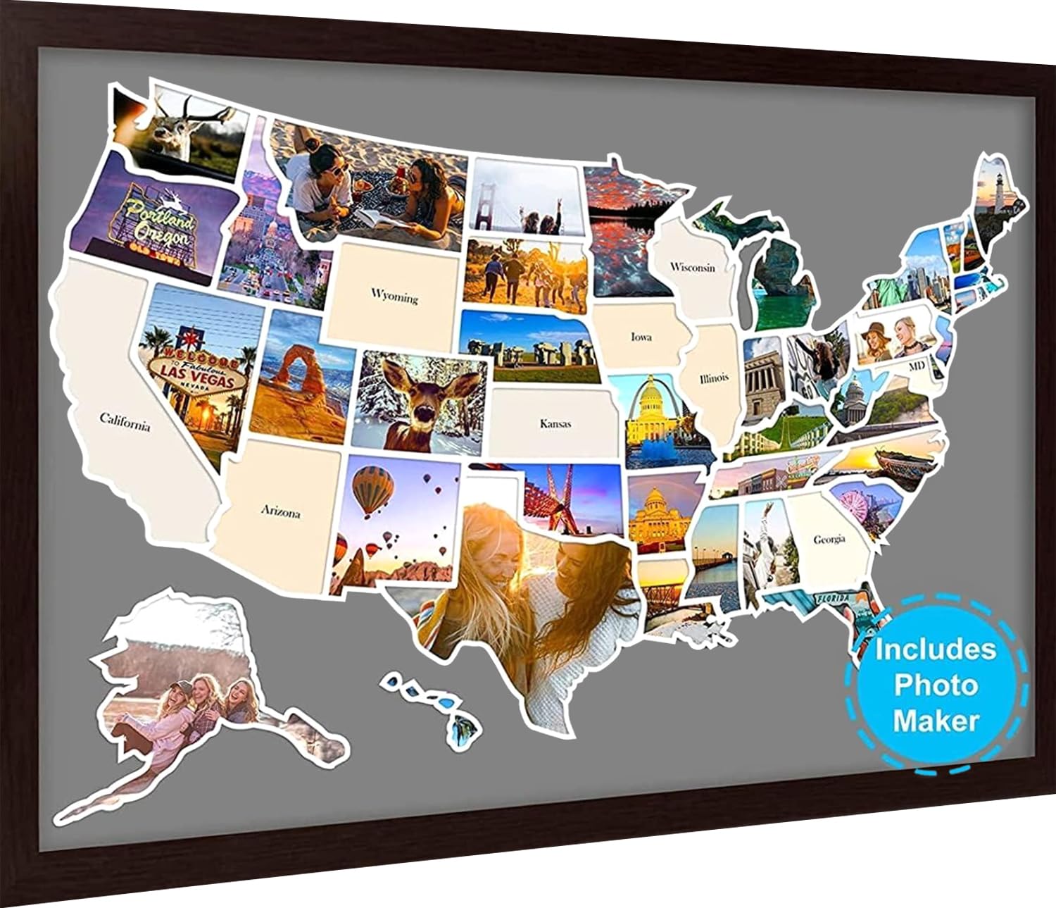 USA Photo Map - 50 States Travel Map 24 x 36 in, Includes Photo Maker, Idea Gift for Lovers Couples Adventurers, United States Weve Visited Vocation Travel Tracker Wall Décor (FRAME NOT INCLUDED) Map – Wall Map, 29 Nov. 2021