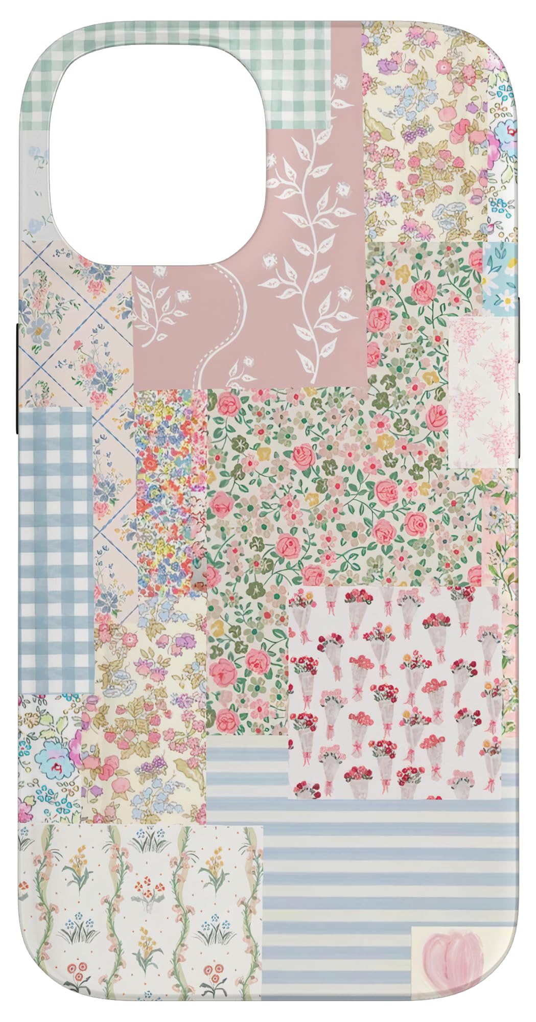 Aesthetic Blue & Pink Wildflower Coquette Flower Quilt Case for iPhone 14