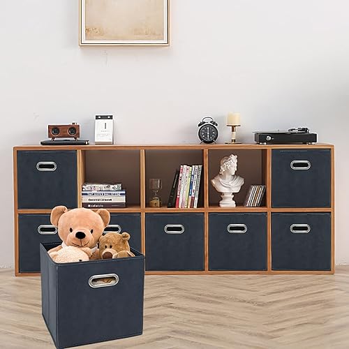 Vista 13 de Contenedores de almacenamiento de 11 pulgadas, cubos de tela con asa, canasta plegable para armario o caja de almacenamiento plegable, 11 x 11 x 11
