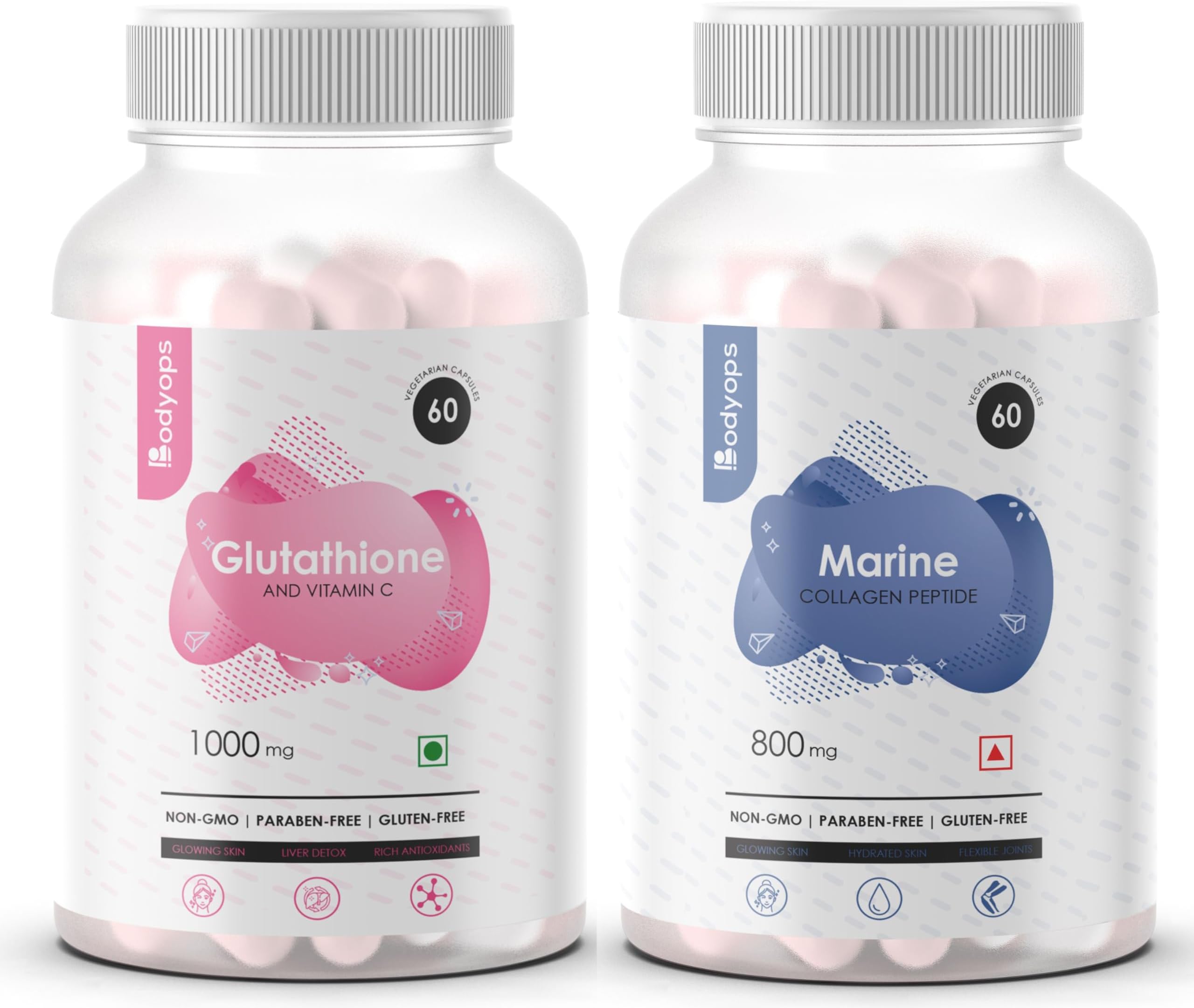 Bodyops L-Glutathione Capsules For Healthy & Radiant Skin For Men & Women With Vitamin C (Glutathione + Collagen)