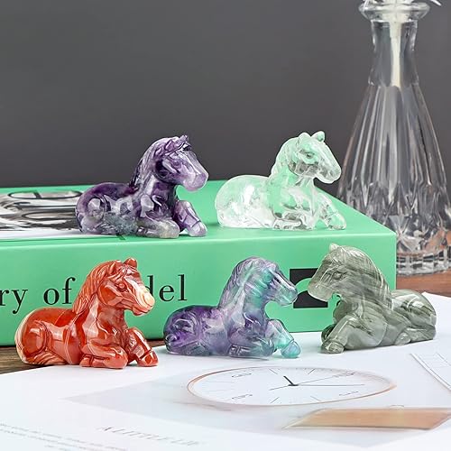Miniatura 6 de Hxswkk Figura de caballo pequeño de cornalina con bandas rojas de cristal, estatua de caballo, escultura de caballo, decoración de escritorio de