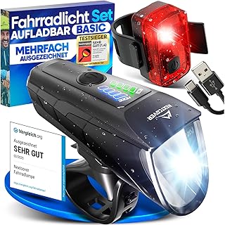 NEXTCOVER® Bicycle Light Set with LightSense Sensor and 11 Hours Battery Life, USB Rechargeable & Waterproof, StVZO Approved, LED Bicycle Light Front, Bicycle Lamp & Bicycle Rear Light, Bicycle Light
