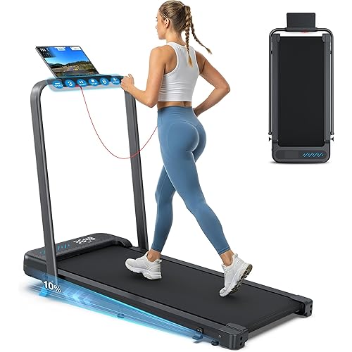 WELLFIT Folding Treadmill with Incline,320+ lbs Capacity Portable Treadmills with Handlebar, Under Desk Treadmill for Home Office,Low Noise Walking Pad with Smart Voice Control for Jogging Running