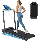 WELLFIT Folding Treadmill for Home, Walking Pad with Incline and Handle Bar Black with Blue
