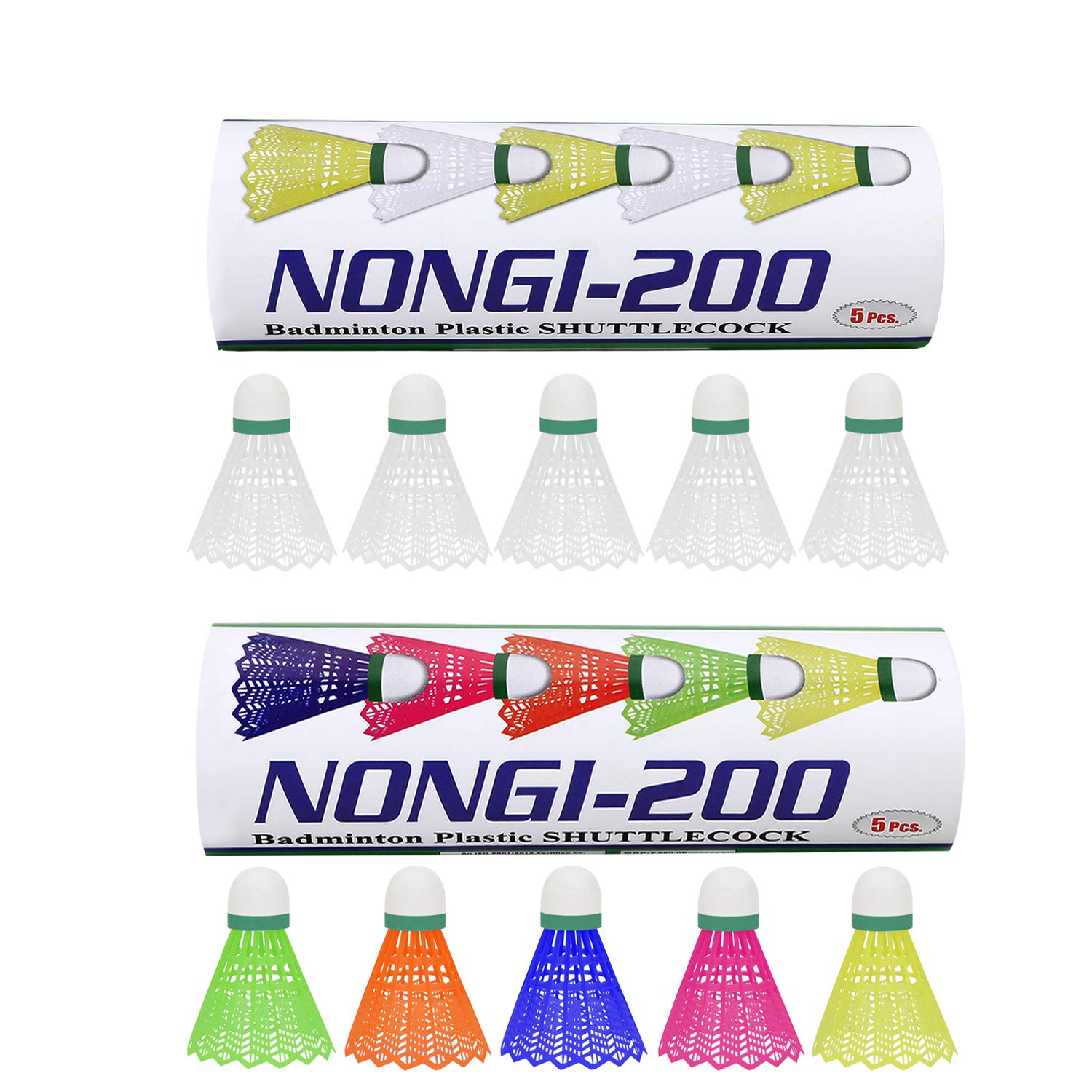 NONGI 200 Combo Plastic Badminton Shuttlecock Multi-Color Pack of 10(5 White and 5 Multicolor)-image-36