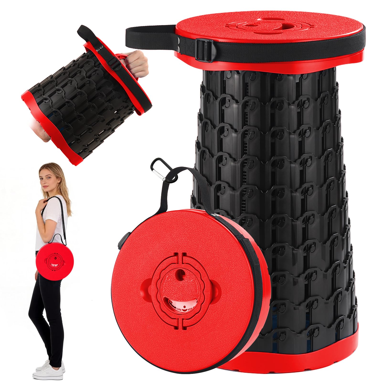 18-in Collapsible Stool,Portable Telescoping Seat for Adults,880lb Capacity