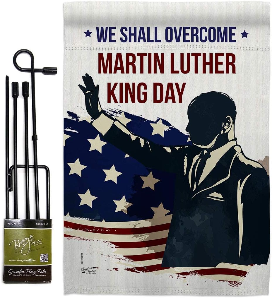 We Shall Overcome Garden Flag Set Wall Holder Black History Martin Luther King MLK Civil Right Stars United State American Small Decorative Gift Yard House Banner Double-Sided Made In USA 13 X 18.5