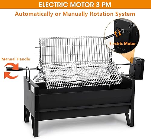 Miniatura 5 de Onlyfire GS304 - Kit de asador de carbón 2 en 1 con 3 cestas giratorias de acero inoxidable y rejilla de parrilla de 24 pulgadas, máquina giratoria