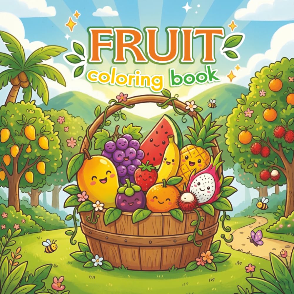 Fruit Coloring Book: Fruit Coloring Book: This 8.5 x 8.5 inch coloring book features 50 images of various fruits, perfect for children to color and learn.