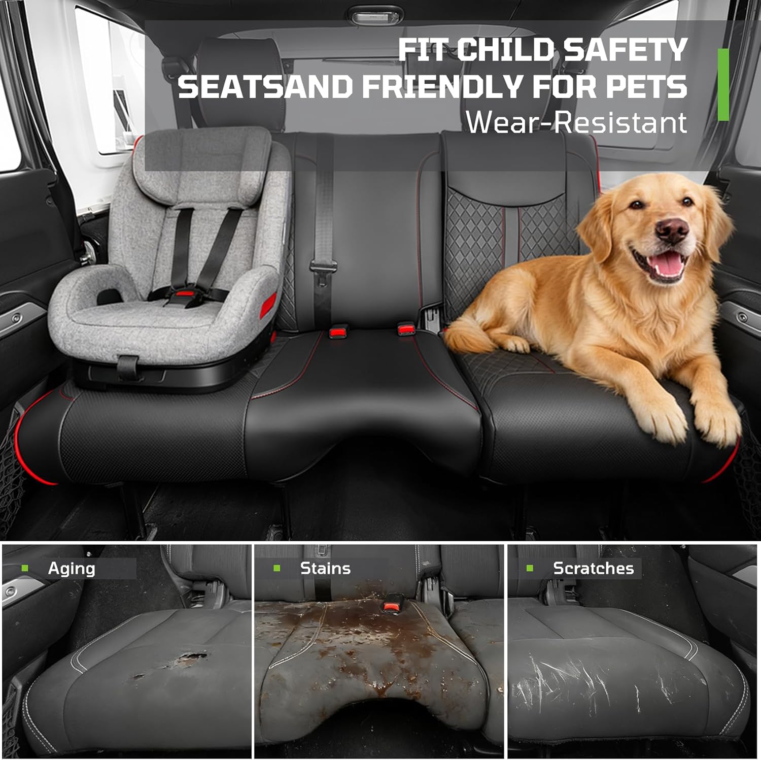 Fit for Jeep Wrangler JK 2013-2017 4 Door（Rear seats 40/60 split）Car Seat Covers ,Not for 2013 - 2017 2 Door（The rear integrated seat）Custom Full Coverage Automotive Seat Covers Full Set (Black)