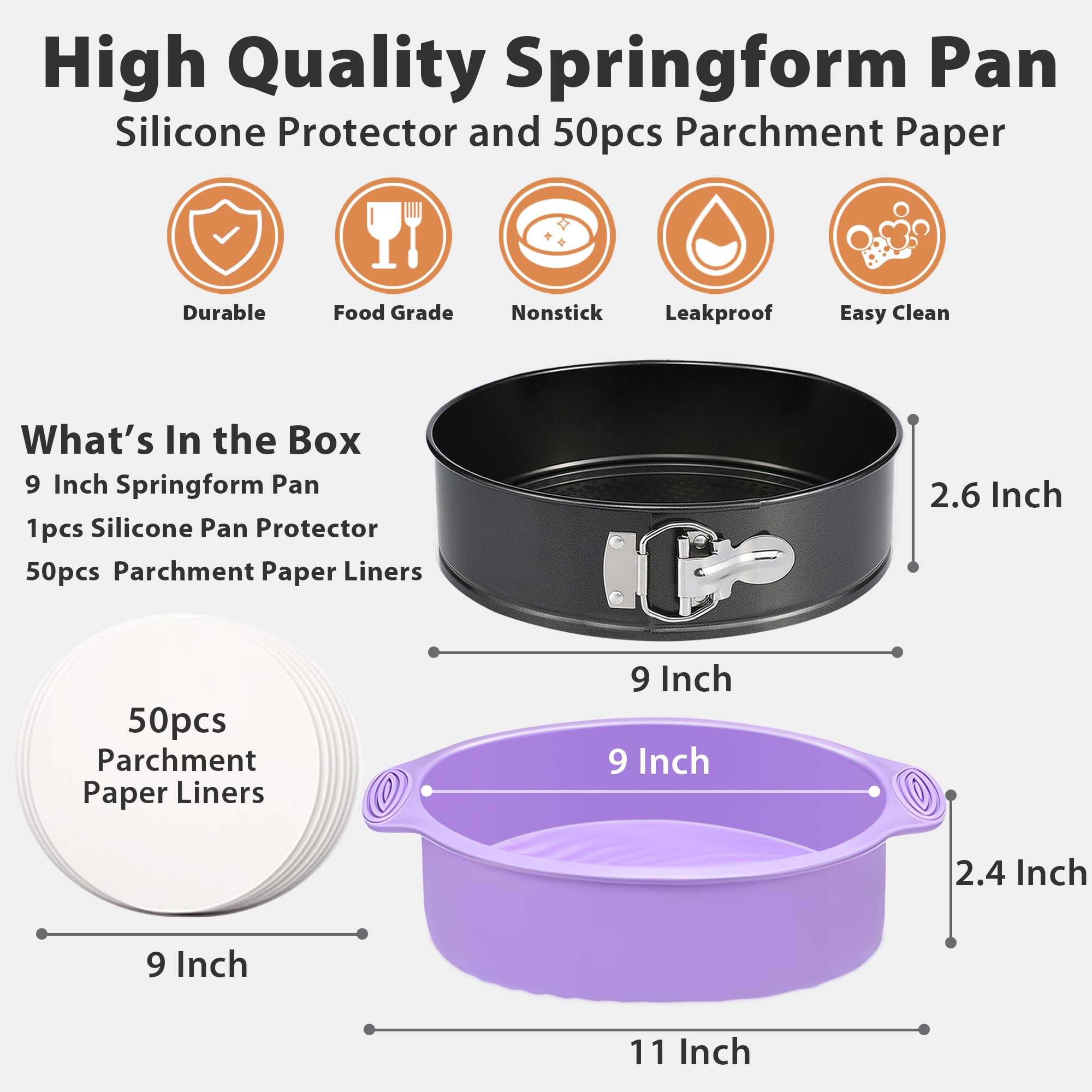 Springform - Molde antiadherente para tartas de queso de 9 pulgadas con protector, molde de resorte a prueba de fugas para pastel de queso, moldes redondos para tartas de queso para hornear, molde 5