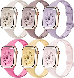 6 Pack Thin Bands Compatible with Apple Watch Band 38mm 40mm 41mm 42mm 44mm 45mm 46mm 49mm Women Men, Sport Silicone Strap...