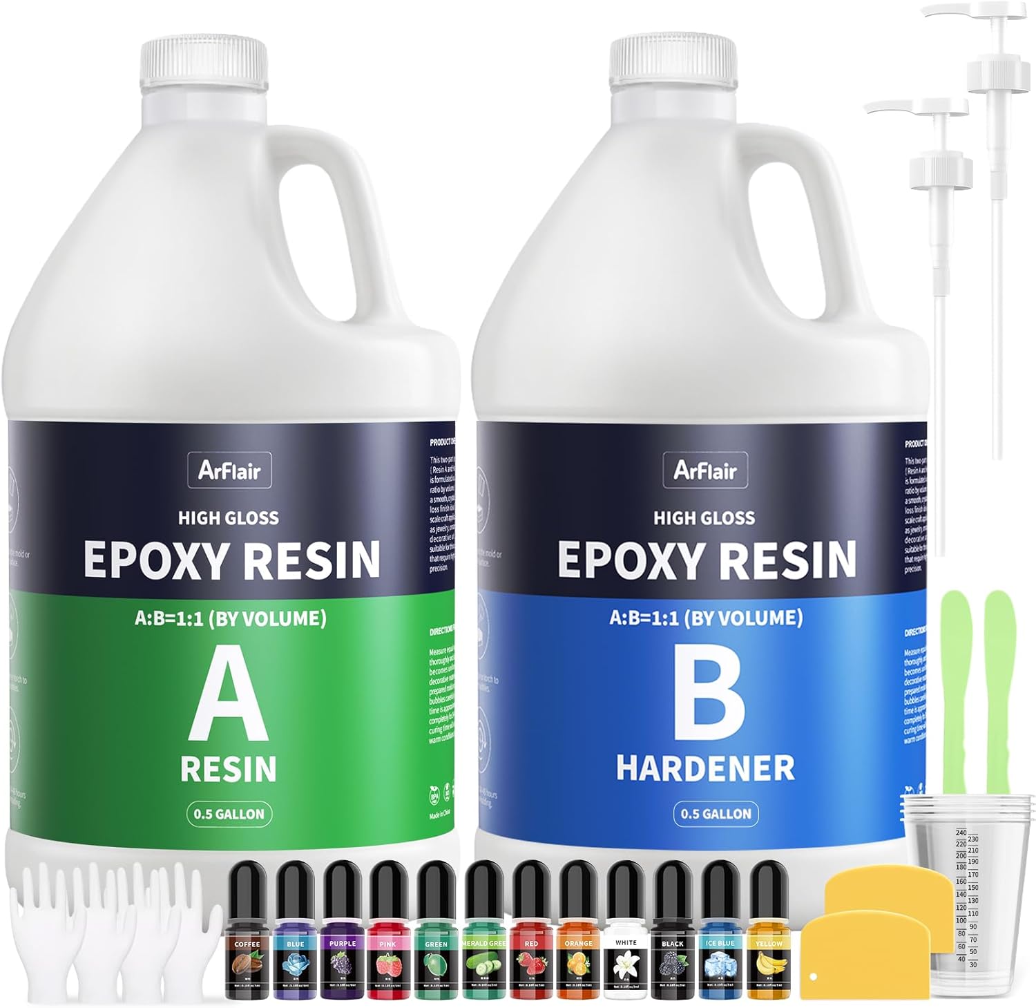 Epoxy Resin 1 Gallon Kit (0.5 Gal×2), Crystal Clear Art Resin, Strong Anti-Yellowing No-Bubble 1:1 Casting & Coating for Crafts, Jewelry Making, Molds & Wood Projects