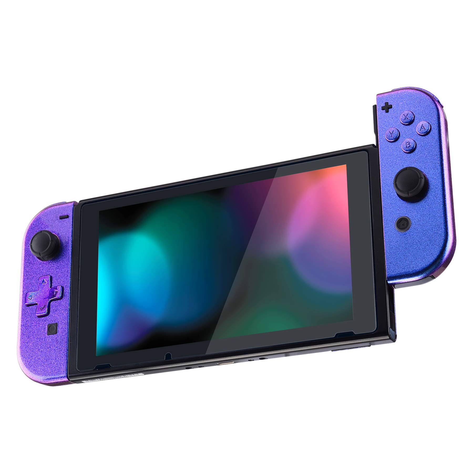 eXtremeRate NS Joycon Hülle & Buttons, DIY-Ersatz Gehäuse D-Pad Ver. Case Grips & Knöpfe Skin Shell Ersatzteil für Nintendo Switch/Switch OLED Joycon Controller-Lila Blau [KEIN Joy Con]