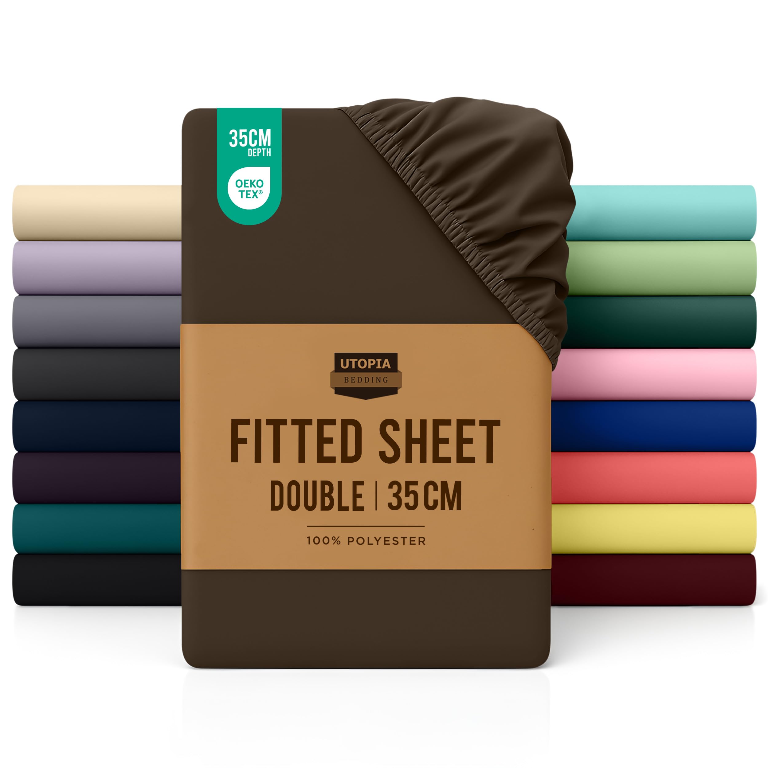 Utopia Bedding Fitted Sheet Double, Brown - Deep Pocket 14 inch (35 cm) - Easy Care - OEKO-TEX Certified - Soft Brushed Microfibre Fabric - Shrinkage and Fade Resistant - Bottom Sheet