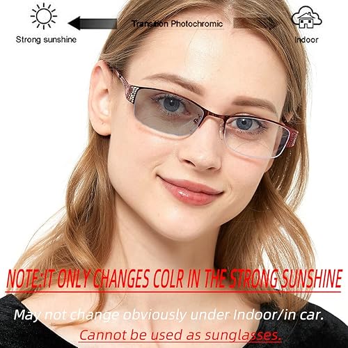 Miniatura 3 de laureles Gafas de lectura bifocales fotocrómicas de moda Gafas de sol para mujer Transición Marco de metal Lectores rojos Mujer