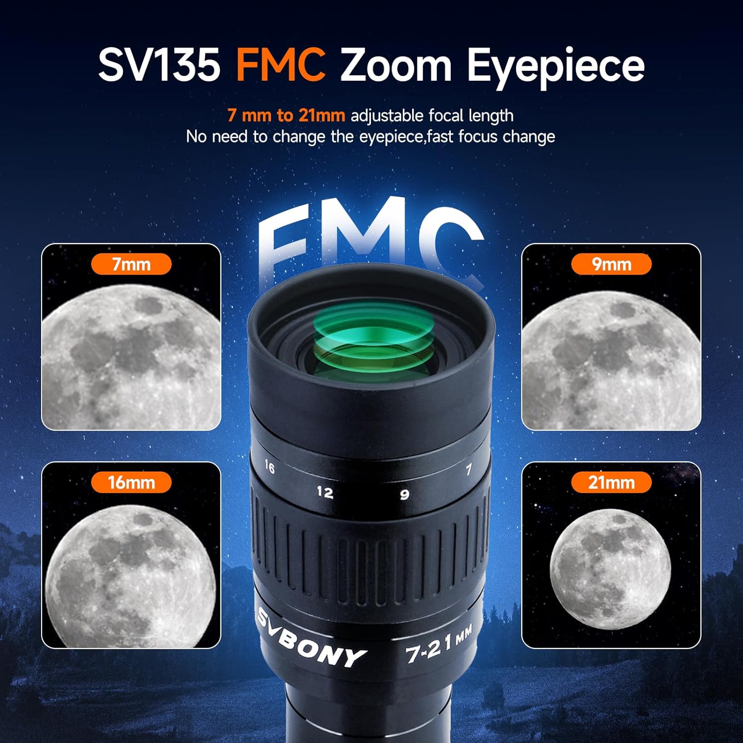 SVBONY SV135 Zoom Eyepiece and 3X Barlow Lens, Zoom 7 to 21mm 1.25 Inch Telescope Eyepiece, Telescope Accessories, Fully-Multi Coated Achromatic Barlow Lens for Astronomical Visual and Photography