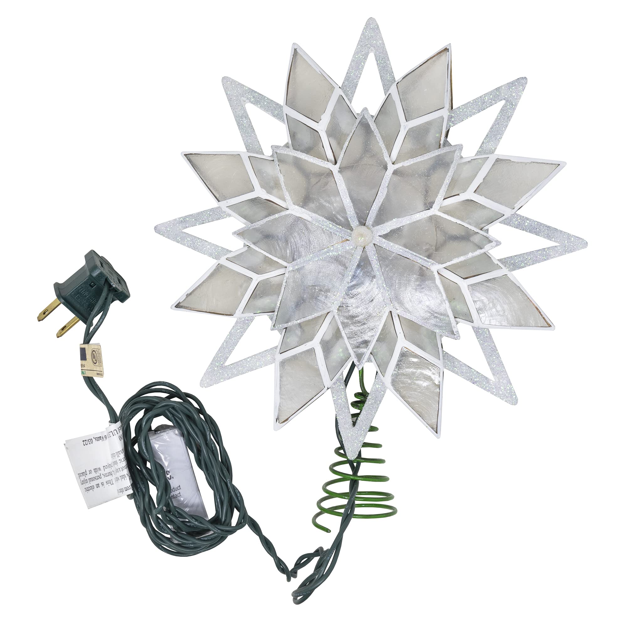 Kurt S. Adler 10 lumières 8 Points Blanc pailleté étoile capiz cimier de Sapin de Noël, 24,1 cm