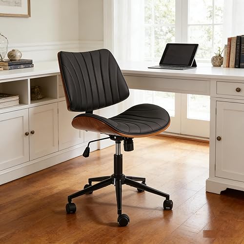 Miniatura 4 de EROMMY Silla de escritorio de oficina sin brazos, con respaldo de madera, silla de escritorio de oficina pequeña, sin brazos, altura ajustable,