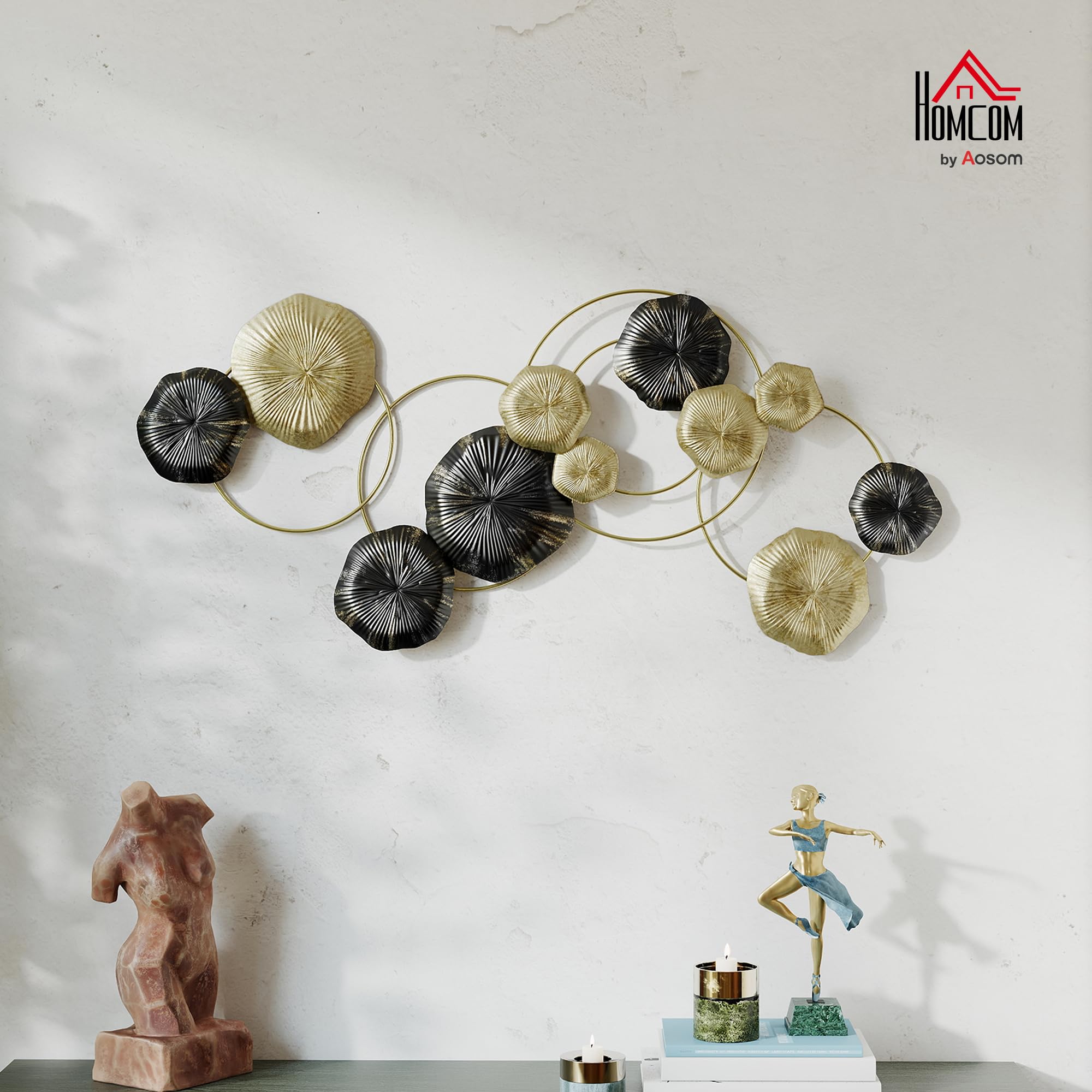 HOMCOM Décoration Murale en Métal Moderne Suspendu 84x35cm Doré et Noir