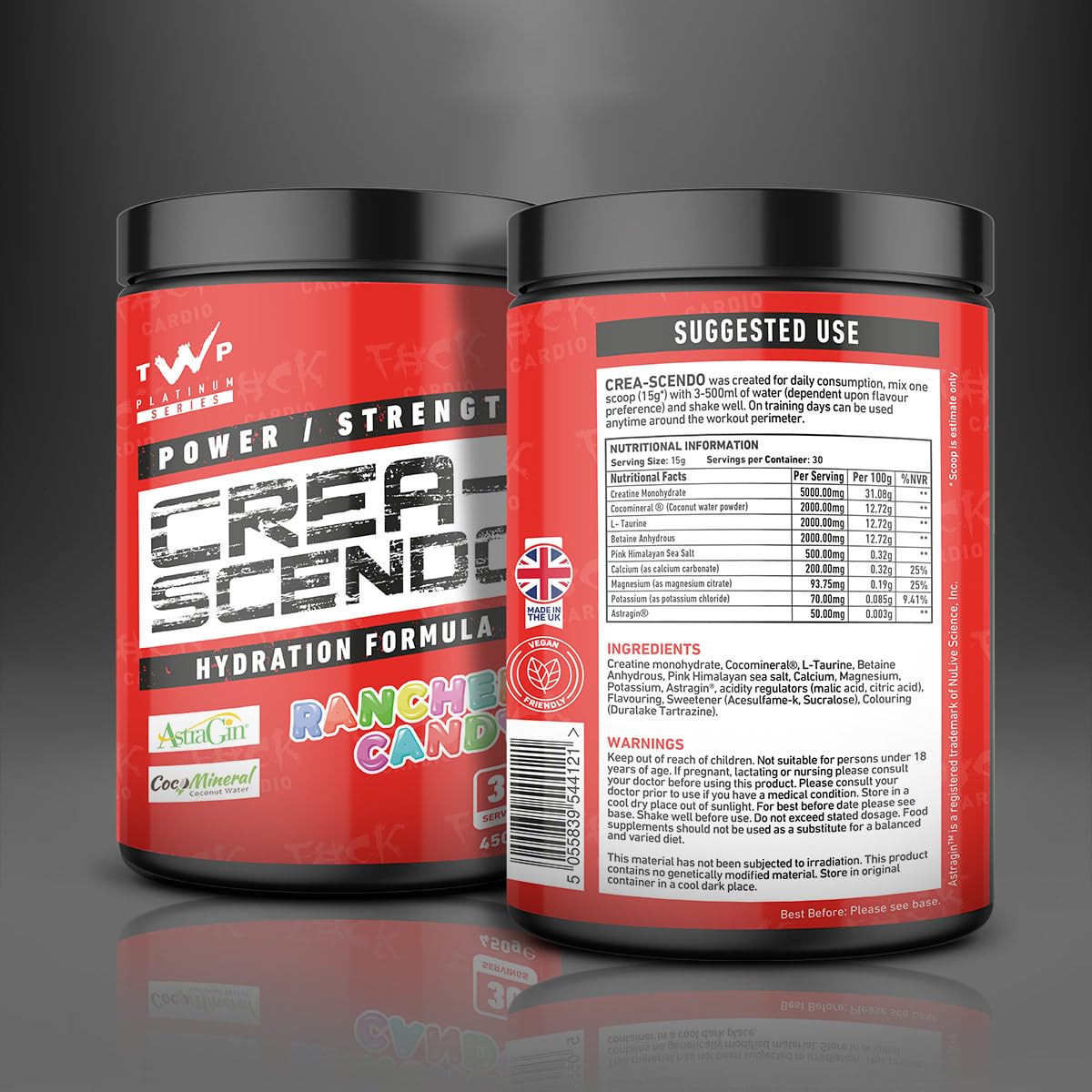 TWP Nutrition Platinum Series Crea-Scendo Creatina en polvo, 250 g/472 g y 30/50 porciones, 3 grandes sabores (Rancher Candy, 472 g)