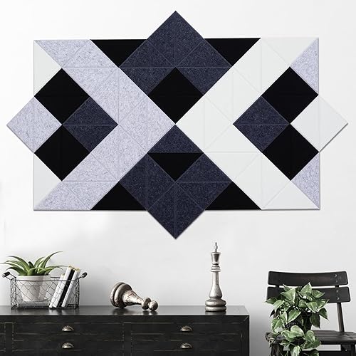 Paquete de 64 paneles acústicos triangulares autoadhesivos, paneles absorbentes de sonido de 63 x 31.5 pulgadas, paneles de pared insonorizados de