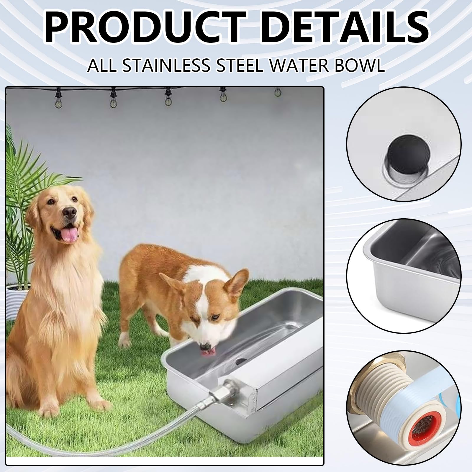 Bebedero Automático, Dispensador Automático de Agua para Perros de 11L con Válvula Flotante Comedero de Cuenco de Agua de Acero Inoxidable para Vacuno Cabras Perros Gallinas