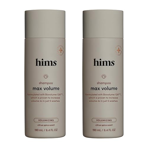 hims Max Volume Champú, paquete de 2 – Champú natural voluminizador para hombres con biotina – Añade volumen, brillo y rebote – Citrus Spice – 2 x