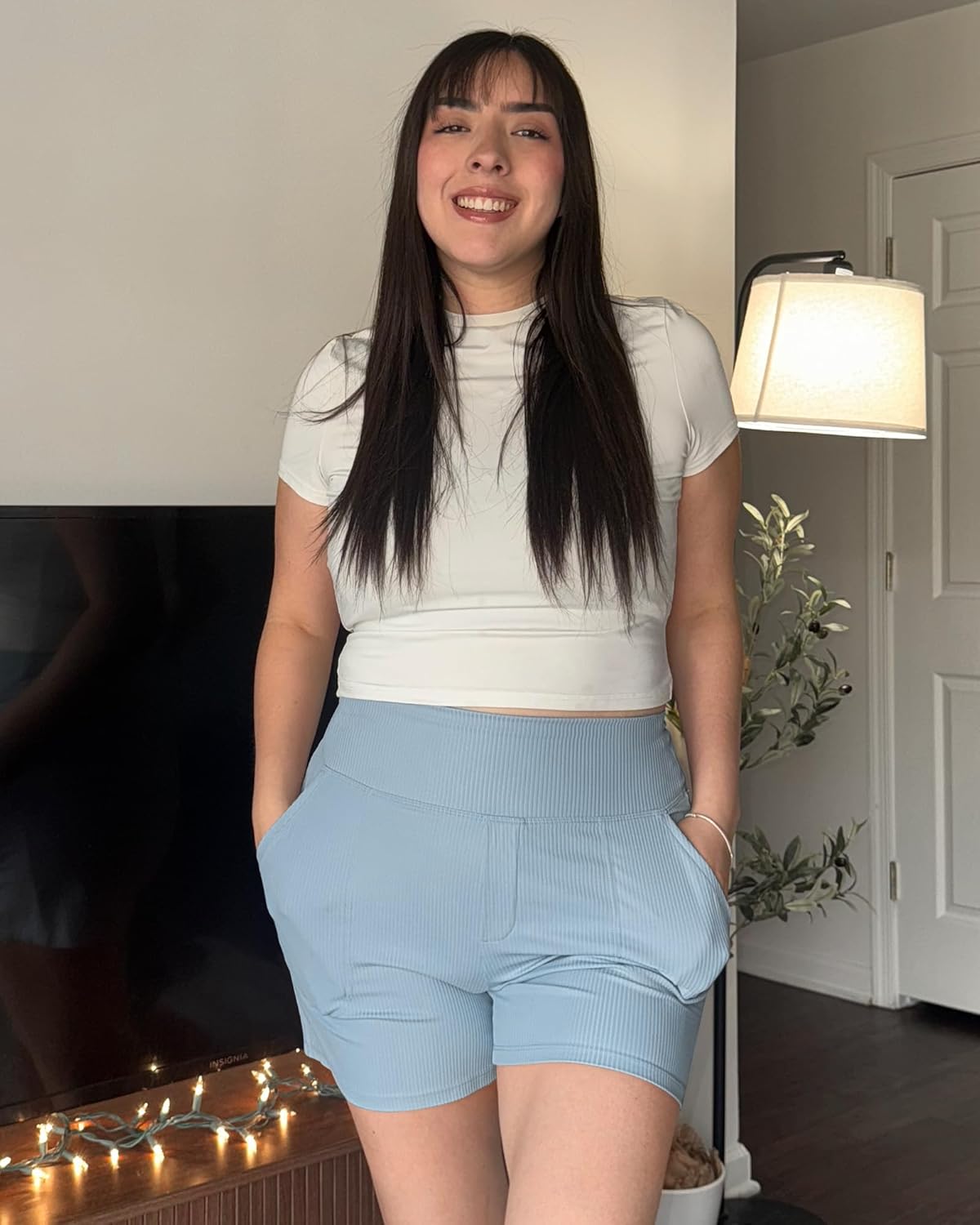 G4Free Comfy Ribbed Womens Shorts Dressy Casual High Waisted Athletic Lounge Trouser Shorts with Side Pockets - Image 3