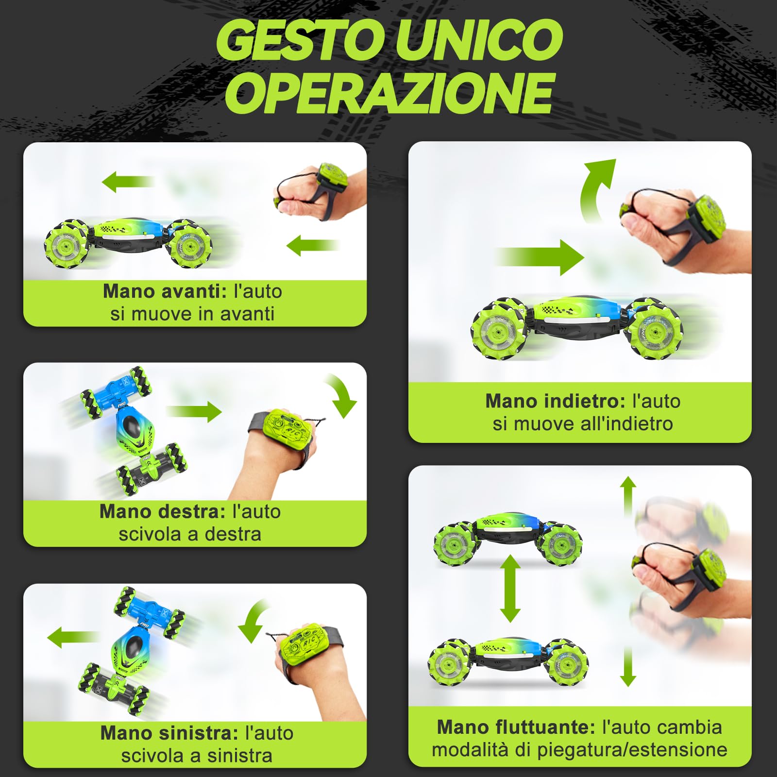 Dysaim Macchina Telecomandata RC Stunt Car Macchina Controllo con Telecomandata 2,4 GHz 4WD 360° Rotazione Crawler Offroad Car RC Drift Auto 2 Batteria Musica Natale Regalo per Bambini da 6 8 12 anni