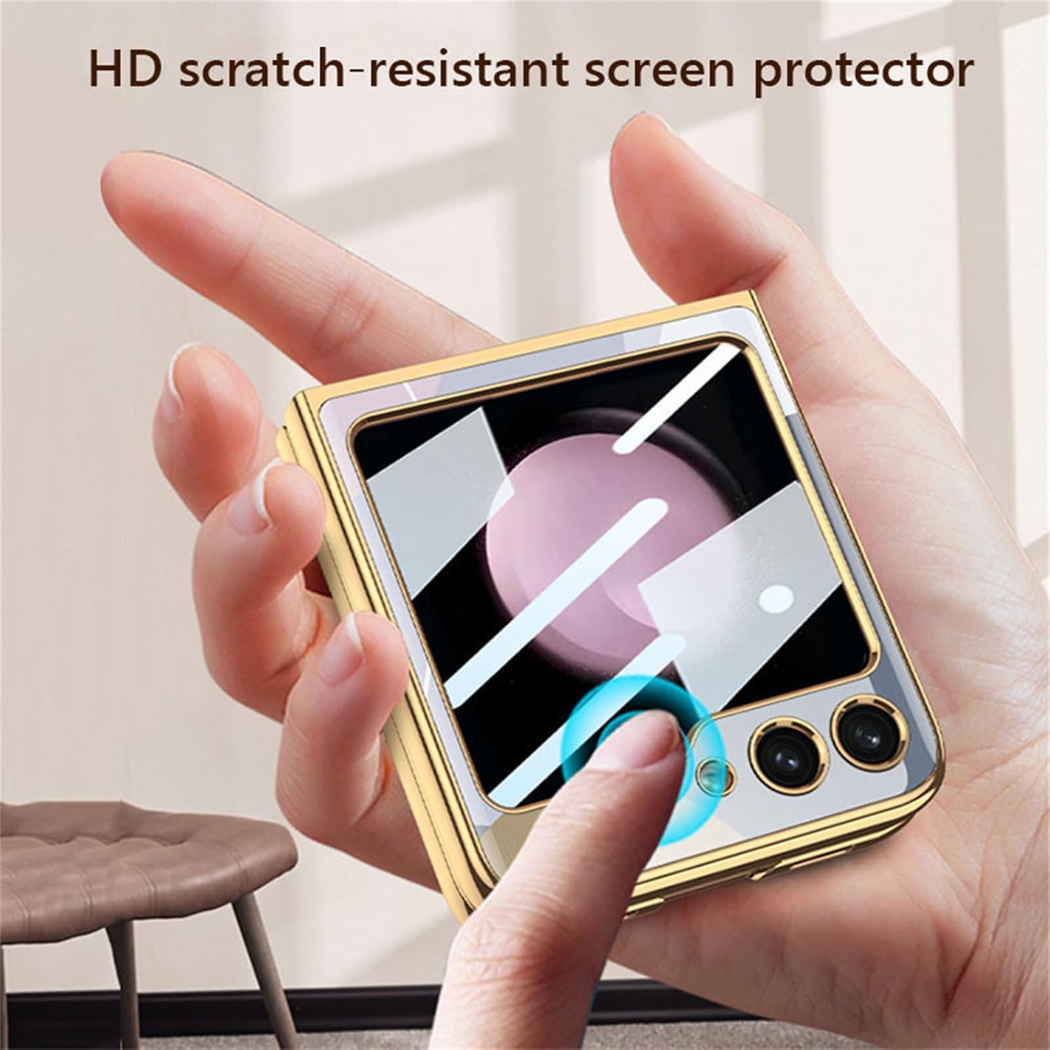 Luxury Plating Love Heart Case for Samsung Galaxy Z Flip 5, Ultra-Thin Fashion Electroplating Color Painting Tempered Glass Phone Case for Samsung Galaxy Z Flip 5 5G 2023