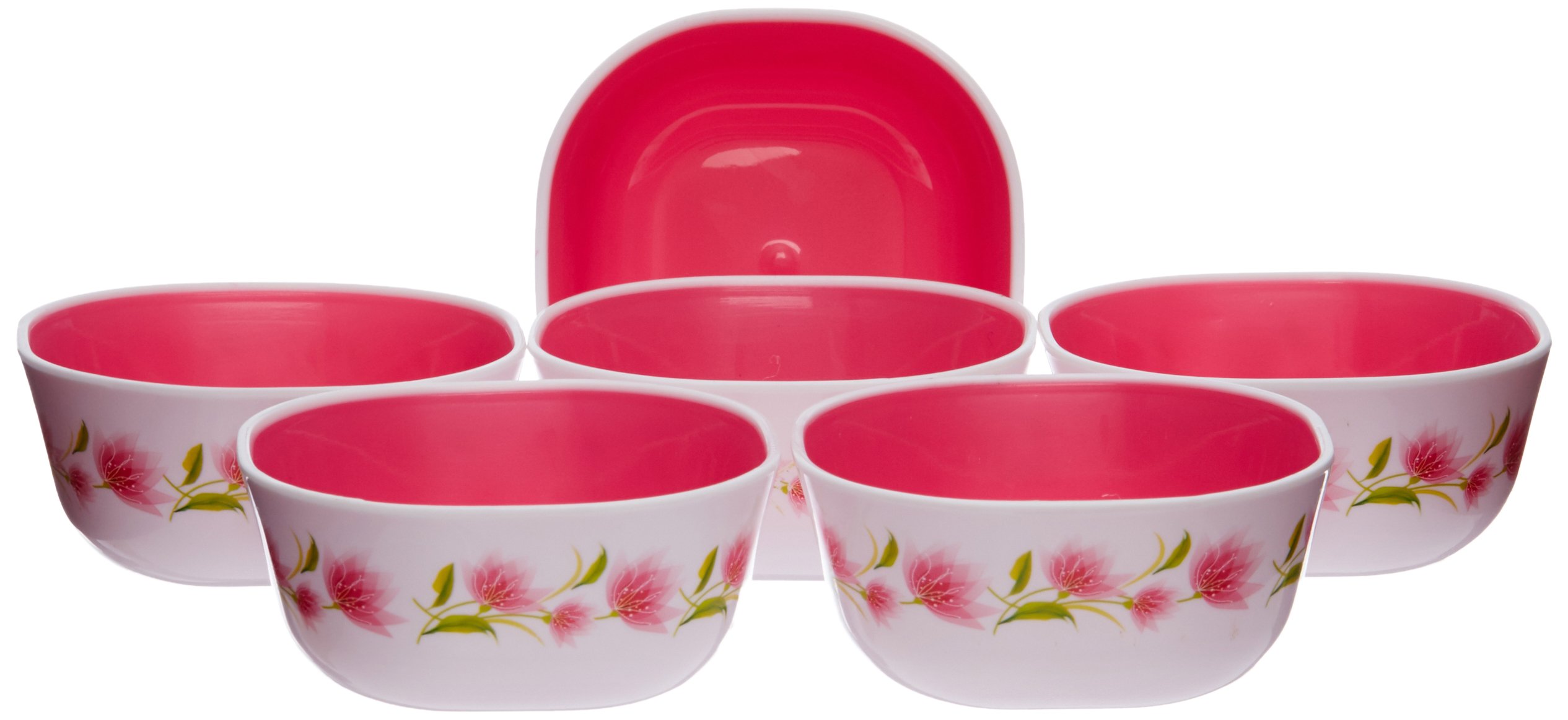 Nayasa Microwave  Square Bowl DLX Set, Set of 6, Pink