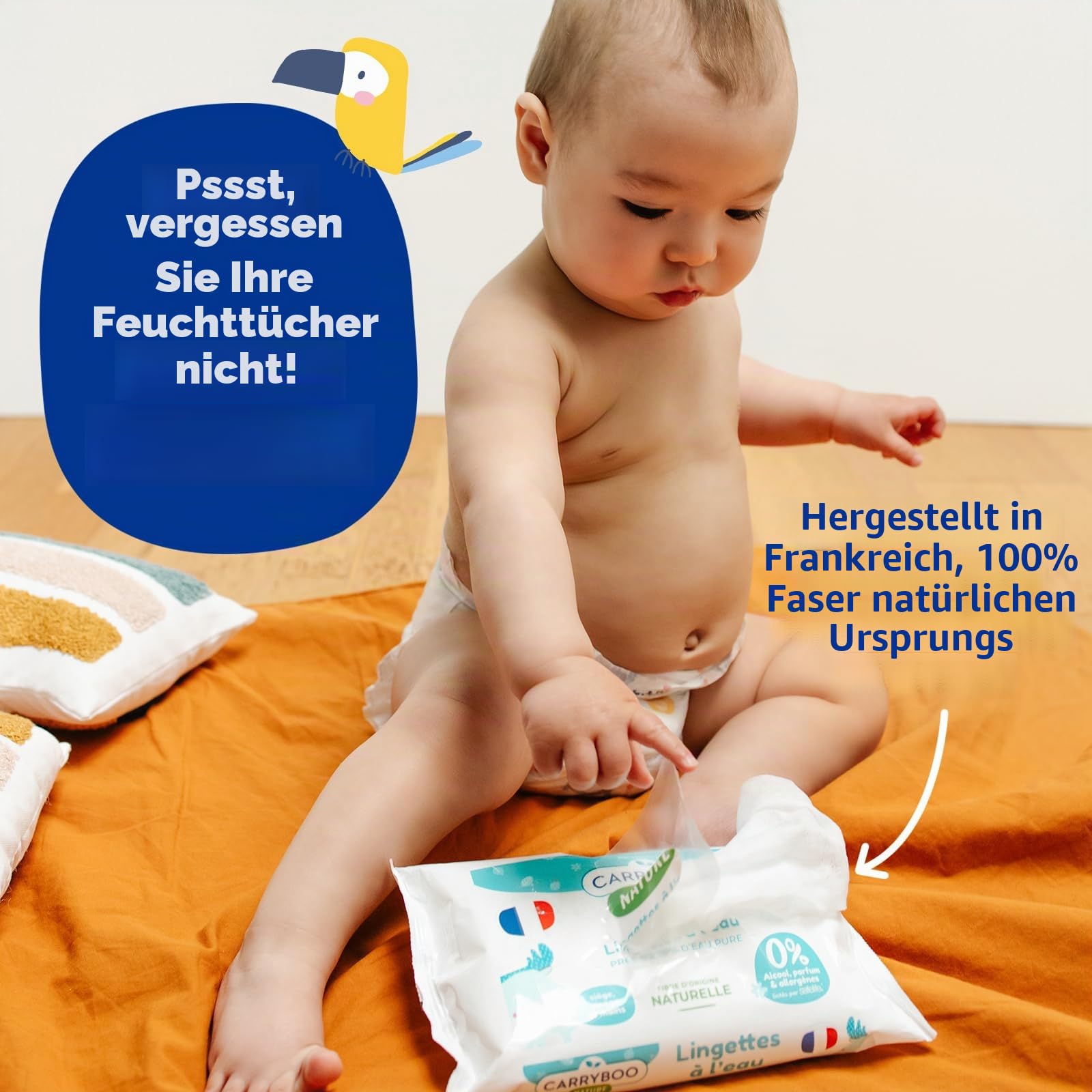 CARRYBOO - Quadratische Baby-Baumwolle – 100% Bio – für normale & empfindliche Haut – 6 Stück – ultraweich & strapazierfähig – hypoallergen – ohne Chlor gebleicht – für die ganze Familie – Packung