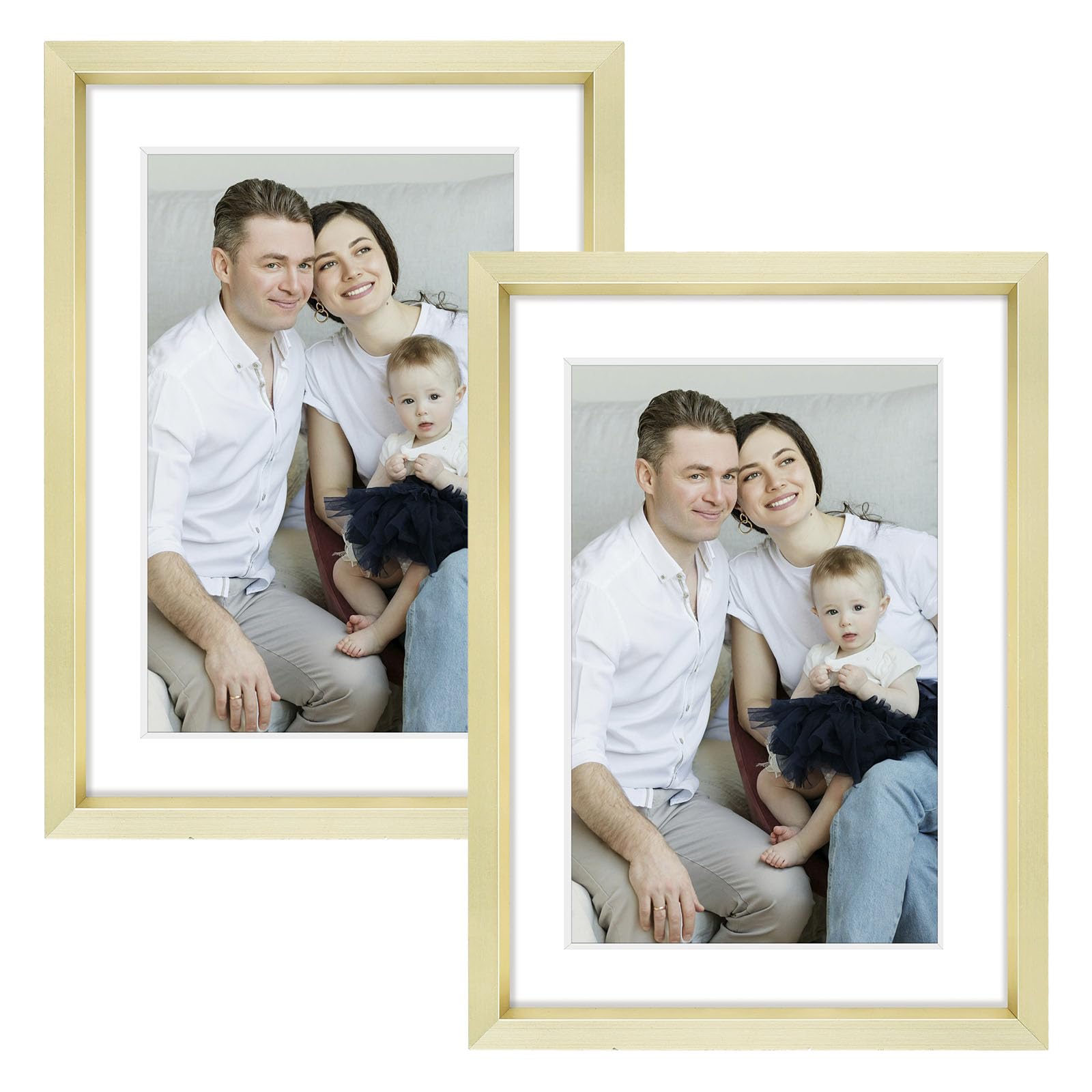 Rahmen aus Aluminium mit elfenbeinfarbenen Matten für 4 x 6 Bilder / Fotos – Tischplatte Display – Echtglas, Schwenkbare Rücken, Staffeleiständer, Hoch- und Querformat – Metallsammlung Modern 5x7 gold