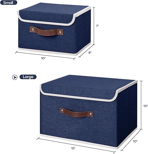 Miniatura 208 de ANMINY 2 contenedores de almacenamiento con tapa, asas de piel sintética, cajas de almacenamiento de plástico PP, decorativas, plegables, de tela