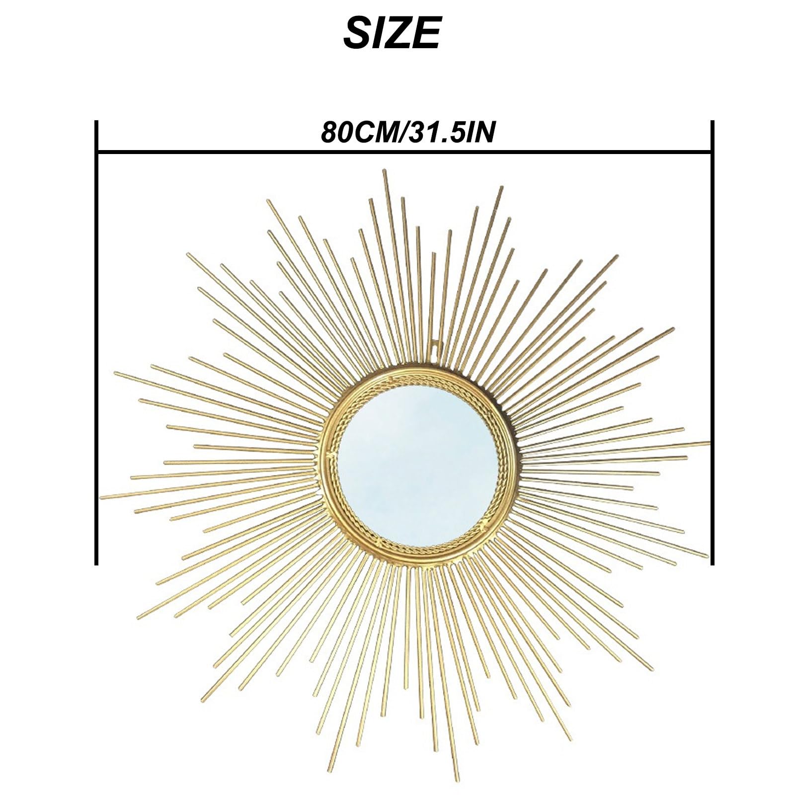 Goldener Dekorativer Spiegel Mit Sonnenstrahlen, 31,5 Zoll Durchmesser, Moderner Spiegel Aus Der Mitte des Jahrhunderts, Dekorative Metallspiegel Mit Sonnenstrahlen Als Wanddekoration