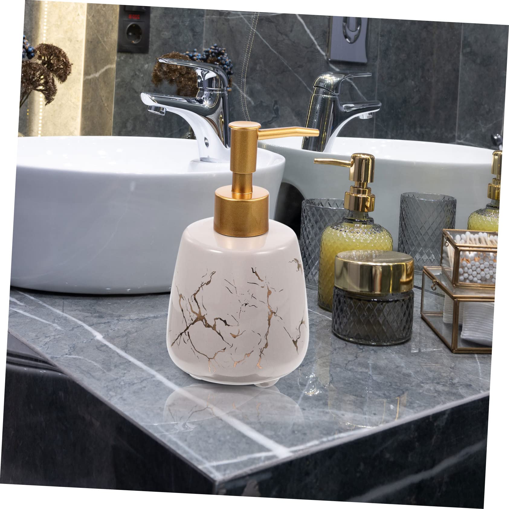 Dispensador de Jabón Recargable de Cerámica Portátil y Reutilizable para Baño Bomba de Prensa, Diseño Moderno y Práctico para Encimera