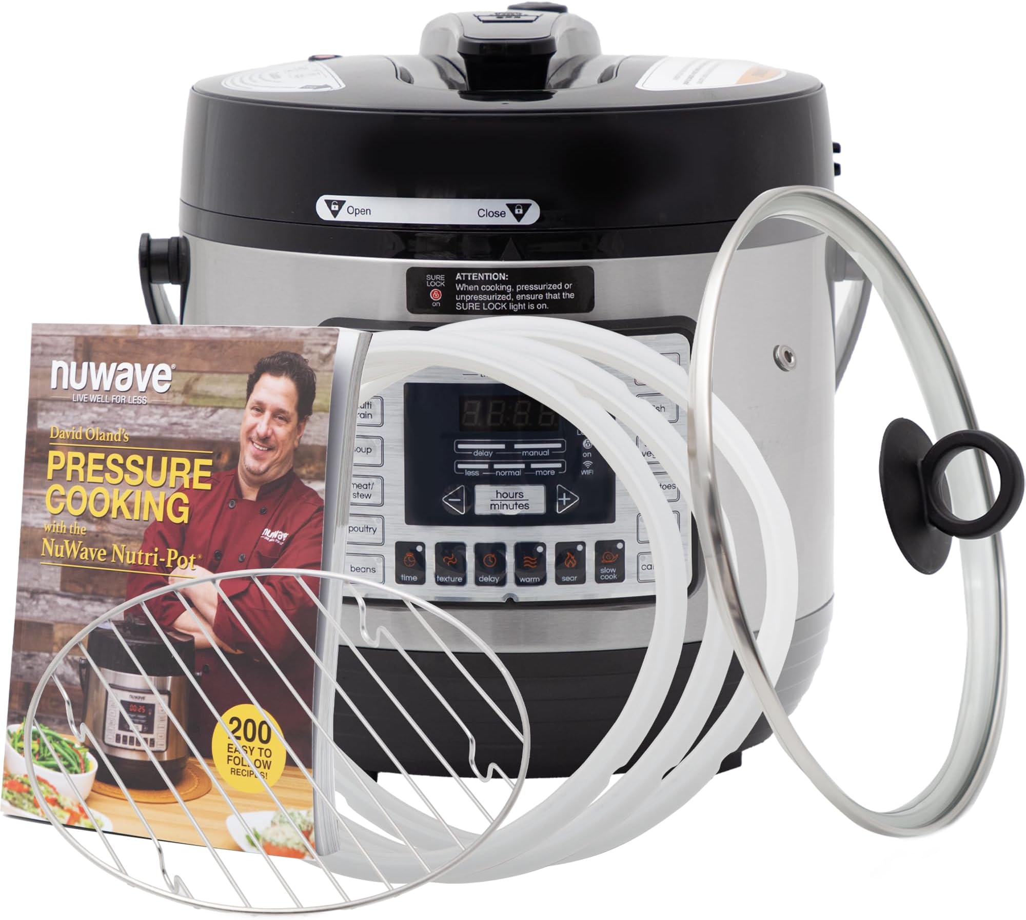 NuWave Accessory Bundle for 6QT NuWave Nutri-Pot Digital Pressure Cooker ââ‚¬â€œ Genuine Parts from Original Manufacturer, Tempered Glass Lid, Cooking Rack, 3 Silicone Gaskets & 200-Recipe Cookbook