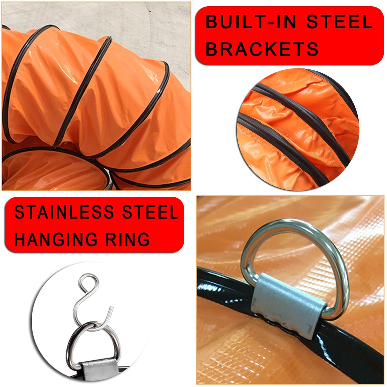 Manguera flexible de 5 m/10 m, tubo de ventilación de PVC HVAC para calefacción y refrigeración, conducto portátil con cuerda ajustable y anillos en D