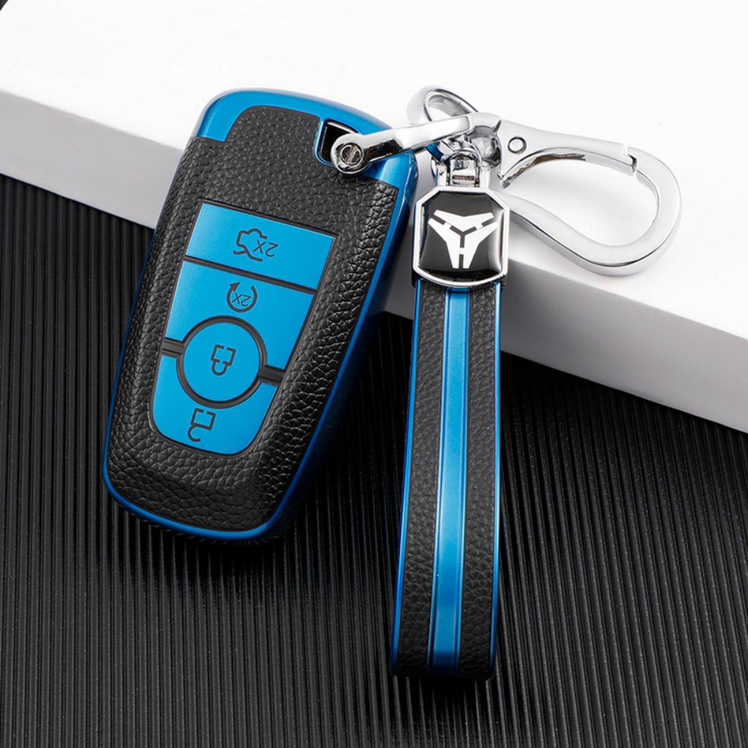 LAVIYE Custodia per portachiavi per auto in pelle TPU, per Ford Edge Fusion Mustang Explorer F150 F250 F350 Ecosport Accessori per portachiavi