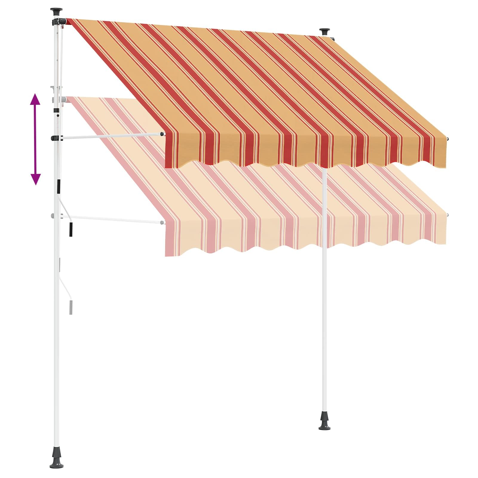Ręcznie zwijana markiza wielokolorowa, 300 x 115 x 300 cm, poliester powlekany poliuretanem 180 g/m², korbka 125 cm, regulowana wysokość i kąt, ochrona przed słońcem, balkon, taras, do ogrodu