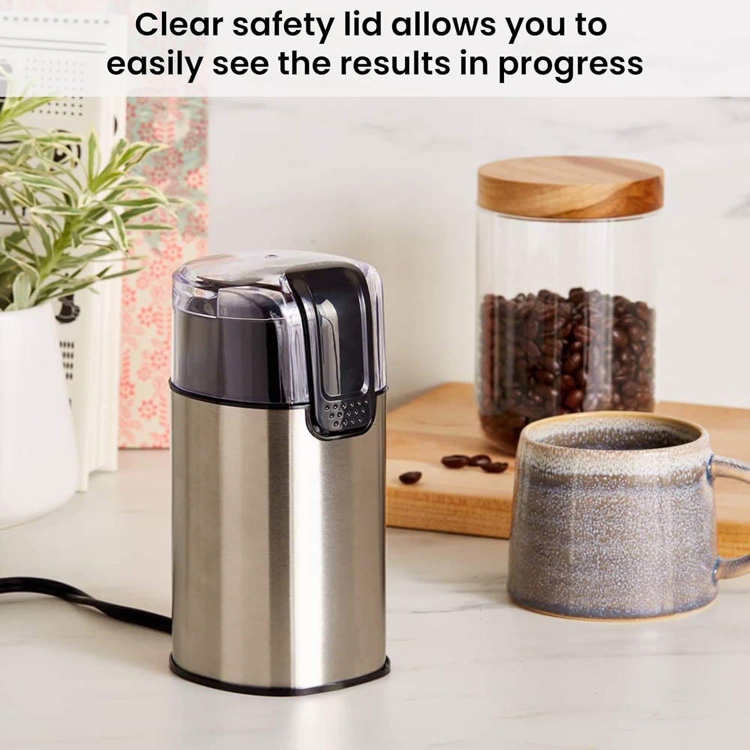 Grand Electric Coffee Grinder, Stainless Steel Blades, Grinds up to 60 Grams Dry Coffee Beans, Portable, Silver