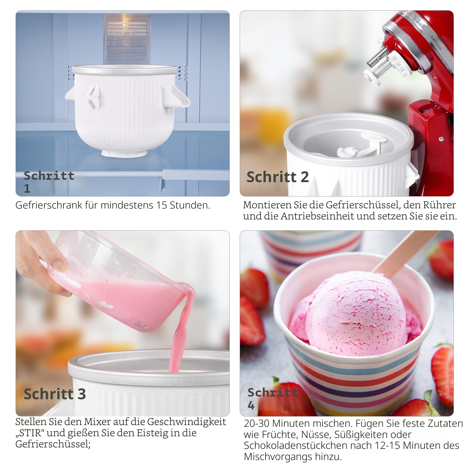 Gdrtwwh Eismaschine Aufsatz für Kitchenaid Standmixer, Eismaschine und Sorbet Gelato Maker, passend für Kitchenaid 4,3 L und 4.8 L Schüsselheber (spülmaschinenfest)