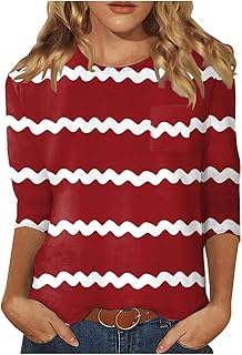 Pantalones de verano para mujer, camiseta de manga 3/4 para verano, informal, versátil, normal, simple, estampada, cuello redondo, camisa de yoga, camiseta de manga larga para mujer