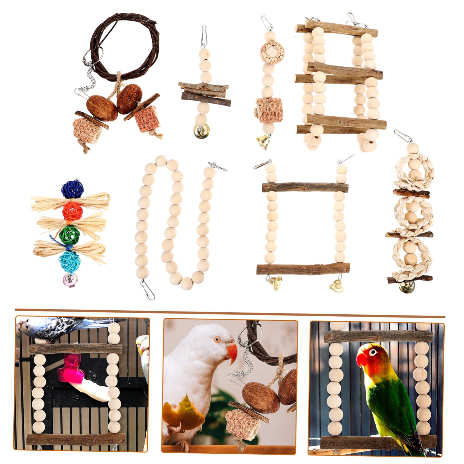 Hohopeti 1satz Hängendes Vogelspielzeug Set Für Papageien Und Sittiche Klettergerüst Kaumaterial Für Große Und Kleine Vögel Sichere Und Langlebige Zubehörteile Für Vogelkäfige