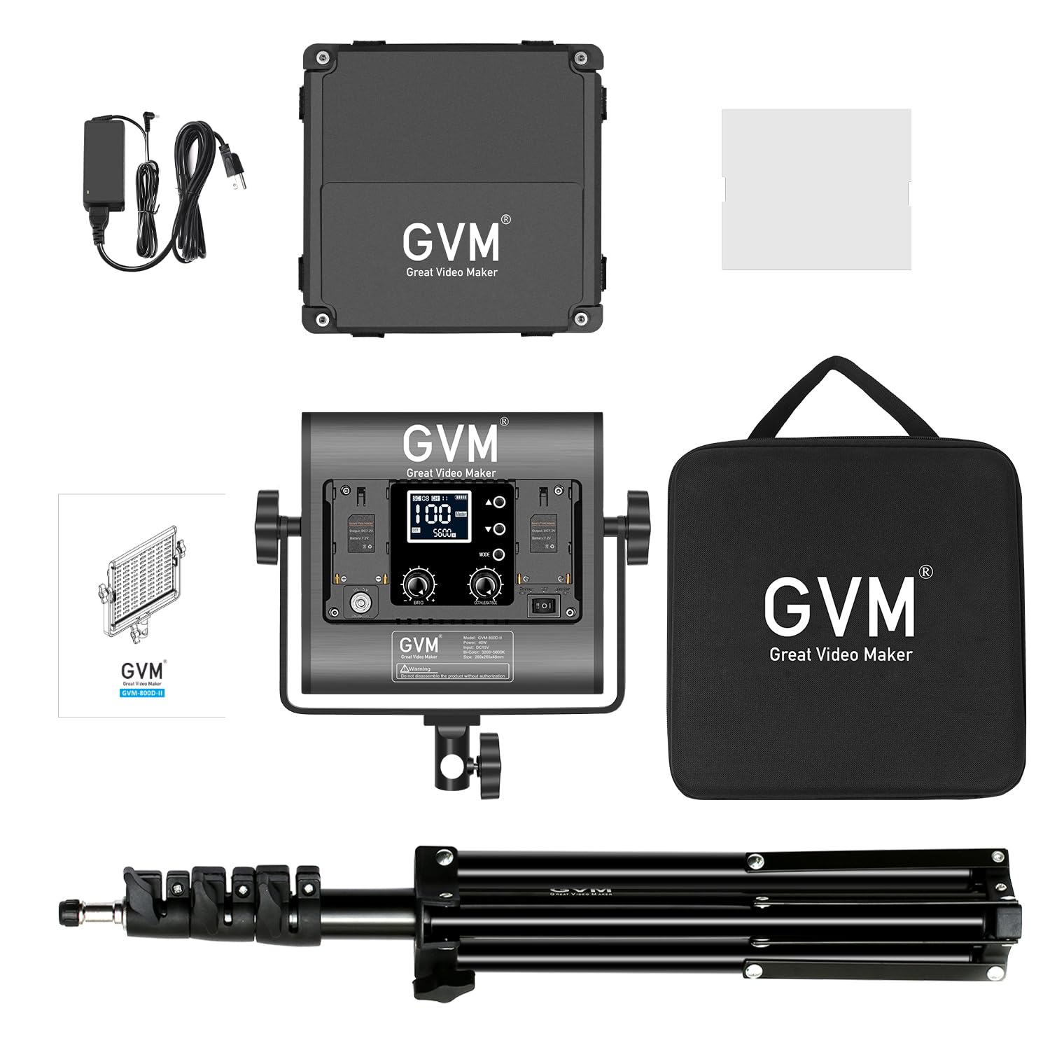 GVM - Luce video a 800D LED, con controllo APP, 3200 K-5600 K, per studio e fotografia, per YouTube Studio, fotografia, video